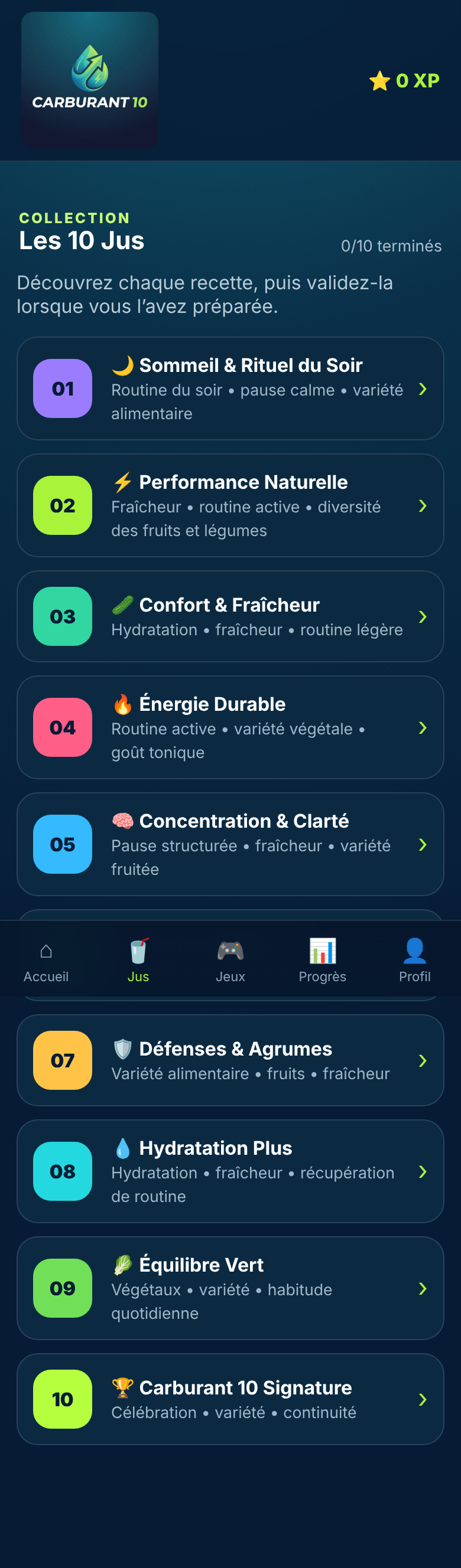 Interface Les 10 Jus
